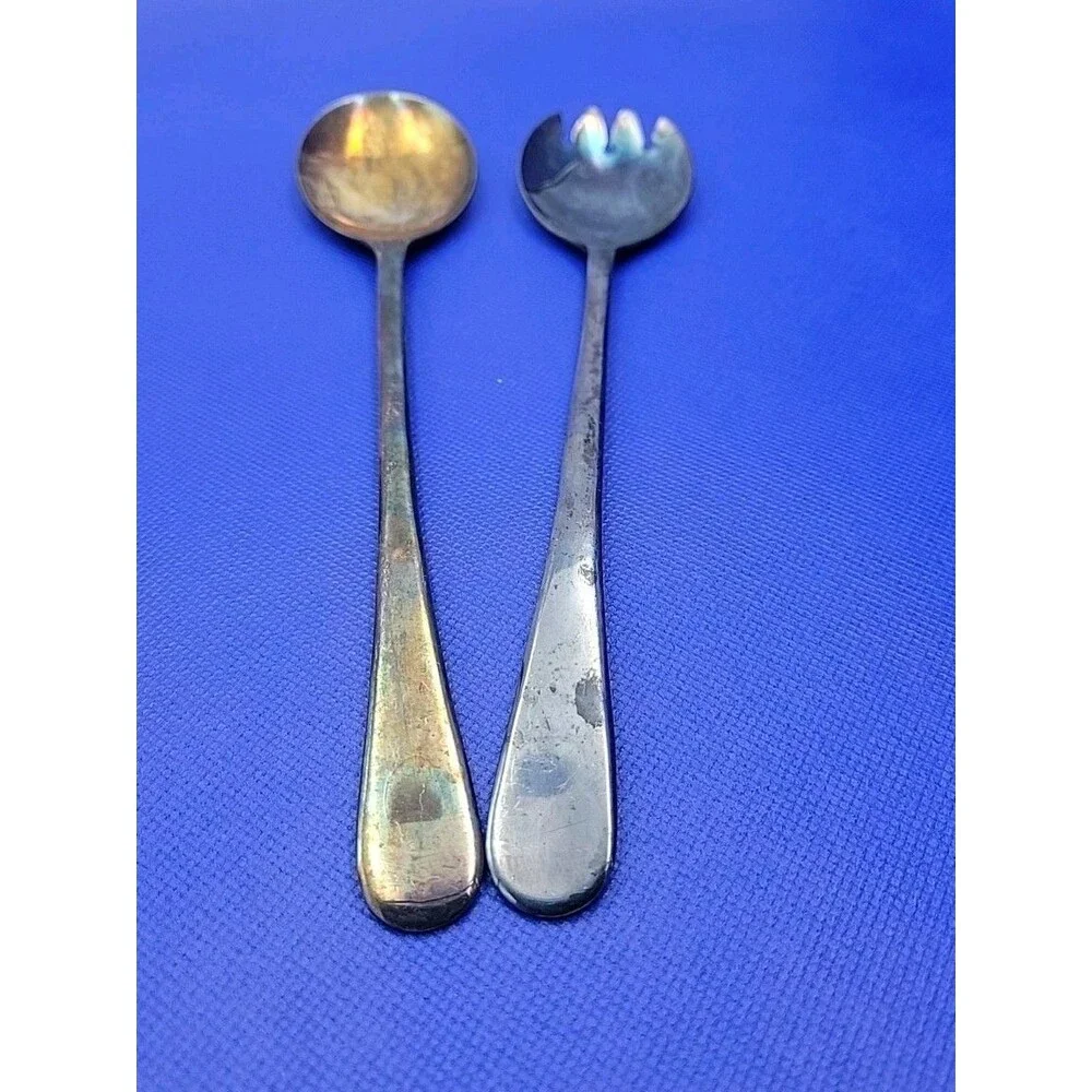Vintage Silver Plate Salad Fork & Spoon Set Marked Sheffield England 9 inches